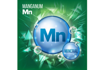 Mn Manganum Vector. Mineral Blue Pill Icon. Vitamin Capsule Pill Icon. Substance For Beauty, Cosmetic, Heath Promo Ads Design. 3D Mineral Complex With Chemical Formula. Illustration