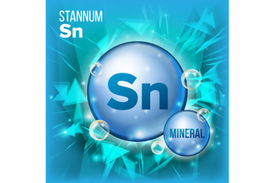 Sn Stannum Vector. Mineral Blue Pill Icon. Vitamin Capsule Pill Icon. Substance For Beauty, Cosmetic, Heath Promo Ads Design. 3D Mineral Complex With Chemical Formula. Illustratio