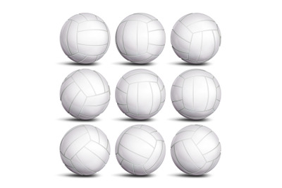 Realistic Volleyball Ball Set Vector. Classic Round White Ball. Different Views. Sport Game Symbol. Isolated Illustration