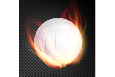 Volleyball Ball Vector Realistic. White Volley Ball In Burning Style Isolated On Transparent Background