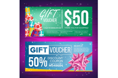 Gift Voucher Vector. Horizontal Coupon. Design Concept For Gift Coupon. Shopping Advertisement. Business Gift Illustration