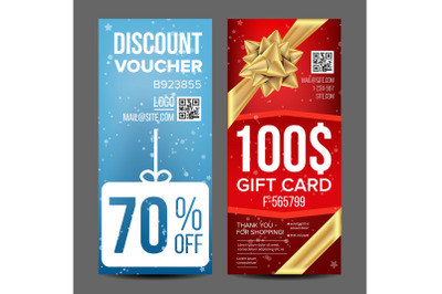 Gift Voucher Vector. Vertical Coupon. Shopping Advertisement. Discount Coupon. Business Gift Illustration