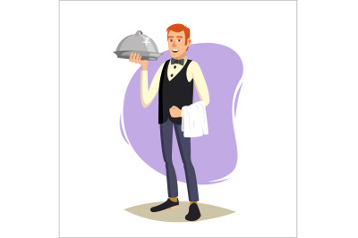 Restaurant Waiter Vector. Classic Waiter Takes The Order. Isolated Flat Cartoon Character Illustration