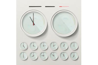 Realistic Wall Clocks Set Vector Illustration. Wall Analog Clock. Realistic Second Minute Hour