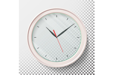 Realistic Wall Clocks Set Vector Illustration. Transparent Face. Black Hands. Ready To Apply. Graphic Element For Documents, Templates, Posters, Flyers.