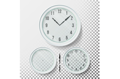 Realistic Wall Clocks Set Vector Illustration. Transparent Face. One Clock For Every Hour. Black Hands. Ready To Apply. Graphic Element For Documents, Templates, Posters, Flyers.