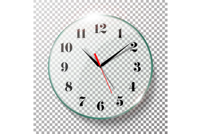 Realistic Wall Clocks Set Vector Illustration. Wall Office Clock With Black And Red Hands Isolated On Transparent Background. Realistic