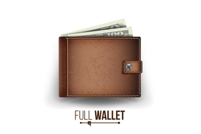 Realistic Classic Brown Wallet Vector. Money. Top View. Financial Concept. Isolated On White Background Illustration