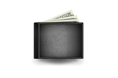 Realistic Black Wallet Vector. Money. Top View. Financial Concept. Isolated On White Background Illustration