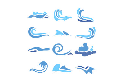 Wave Water Icon Set Vector. Flowing Water Elements. Isolated Illustration