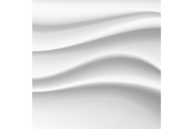 Wavy Silk Abstract Background Vector. White Satin Silky Cloth Fabric Textile Drape With Crease Wavy Folds.