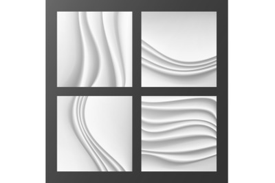 Wavy Silk Abstract Background Vector. Abstract Wavy Silk Backgrounds Set In White Or Silver Color. Realistic Cream Wave Texture. Design Element For Wedding Invitation
