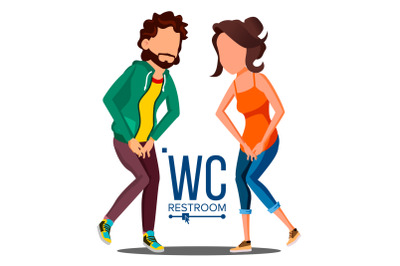 Public WC Sign Vector. Door Plate Design Element. Man, Woman. Bathroom Symbols. Isolated Cartoon Illustration