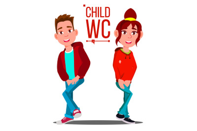 Child WC Sign Vector. Boy And Girl. Toilet Icon. Isolated Cartoon Illustration