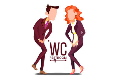 Office WC Sign Vector. Female, Male. Bathroom, Restroom Label. Isolated Cartoon Illustration