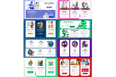 Website Banners Set Vector. Horizontal, Vertical. Site Scheme Template. Front End Site Scheme. Onboarding Screen. Responsive Banner Interface. Cartoon Person. Illustration