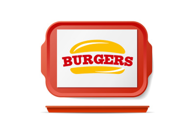 Red Plastic Tray Salver Vector. Classic Rectangular Red Plastic Tray. Good For Advertising&2C; Branding Design. Top View. Restaurant&2C; Fast Food Close Up Tray Isolated Illustration