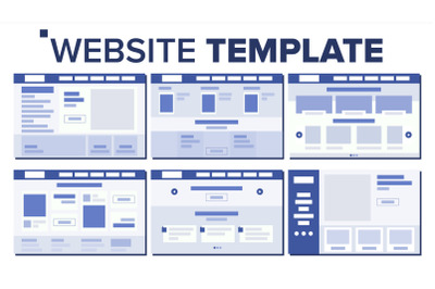 Website Page Set Design Vector. Responsive Web Pages Design Concept. UX, UI. Wireframes Layout, Architecture. Illustration