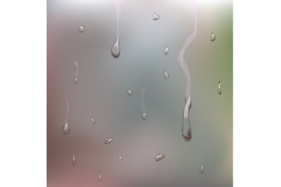 Wet Glass Vector. Rainy Day. Pure Droplets Condensed. Realistic Illustration