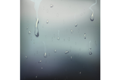 Wet Glass Vector. Drops On Window Glass. Wet Glass Surface. Realistic Illustration