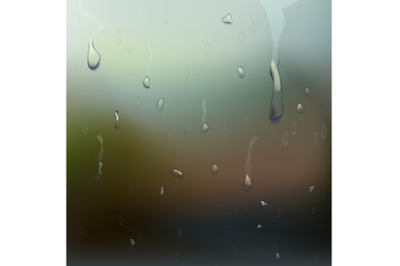 Wet Glass Vector. Water Drops. Clear Vapor Water Bubbles. Realistic Illustration