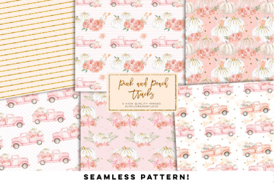 Pink and Peach Pumpkin Truck Digital Paper&2C;