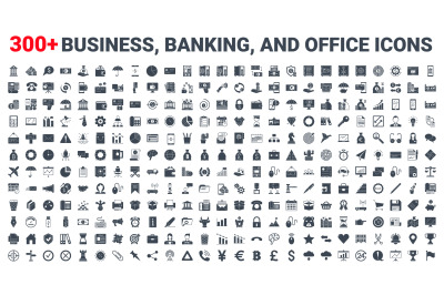 Set vector business, banking and finance icons glyph set.