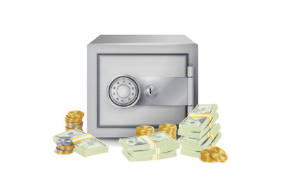 Steel Safe Security Concept Vector. Metal Coins. Vector Isolated Illustration. Investment Concept.