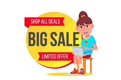 Big Sale Banner Vector. School Children&2C; Pupil. Cartoon. Sale Banner Tag. Isolated Illustration