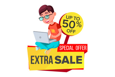 Big Sale Banner Vector. School Children, Pupil. Kids School Shopping. Half Price Colorful Stickers. Isolated Illustration