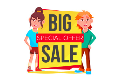 Big Sale Banner Vector. School Children&2C; Pupil. Template Brochure. Special Offer Templates. Best Offer Advertising. Isolated Illustration