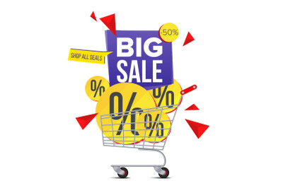 Shopping Cart Sale Poster Vector. Isolated Illustration