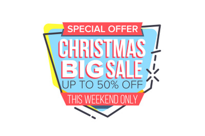 Christmas Sale Sticker Vector. Up To 50 Percent Off Badges. Cheap Sign. Isolated Illustration