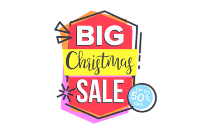 Christmas Sale Sticker Vector. Shopping Concept. Cheap Sign. Discount Tag, Special Offer Banner. Isolated Illustration