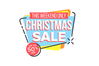 Christmas Sale Sticker Vector. Shopping. Half Price Colorful Stickers. Buy Label. Isolated Illustration