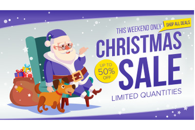 Christmas Sale Banner Vector. Cute Santa Claus. Cartoon Business Brochure Illustration. Template Design For Xmas Banner&2C; Brochure&2C; Poster&2C; Discount Offer Advertising.