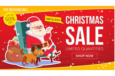 Big Christmas Sale Banner With Happy Santa Claus. Vector. Business Advertising Illustration. Template Design For Web&2C; Flyer&2C; Xmas Card&2C; Advertising.