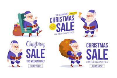 Big Christmas Sale Banner Template With Happy Santa Claus Vector. Sale Background Illustration. For Web&2C; Flyer&2C; Xmas Card&2C; Advertising.