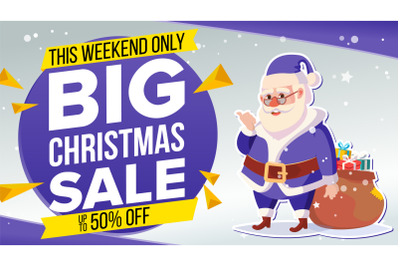 Christmas Sale Banner With Classic Santa Claus Vector. Advertising Design Illustration. Design For Xmas Party Poster&2C; Brochure&2C; Card&2C; Shop Discount Advertising.