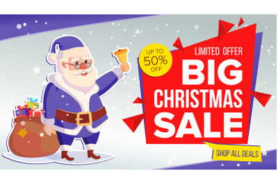 Christmas Sale Banner Vector. Cute Xmas Santa Claus. Crazy Sale Poster. Cartoon Business Brochure Illustration. Design For Xmas Banner&2C; Brochure&2C; Poster&2C; Discount Offer Advertising.