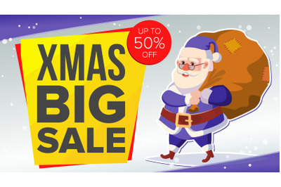 Big Christmas Sale Banner With Happy Santa Claus. Vector. Business Advertising Illustration. Design For Web&2C; Flyer&2C; Xmas Card&2C;