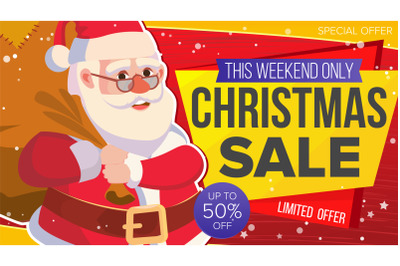 Christmas Sale Banner Vector. Xmas Santa Claus. Big Sale Offer. Cartoon Business Brochure Illustration. Design For Xmas Banner&2C; Brochure&2C; Poster&2C; Discount Offer Advertising.