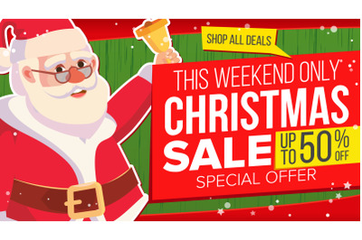 Big Christmas Sale Banner With Happy Santa Claus. Vector. Sale background. Business Advertising Illustration. Design For Web&2C; Flyer&2C; Xmas Card&2C; Advertising.