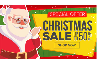 Christmas Sale Banner With Classic Santa Claus Vector. Advertising Poster. Marketing Advertising Design Illustration. Design For Xmas Party Poster&2C; Brochure&2C; Card&2C; Shop Discount Advertising.