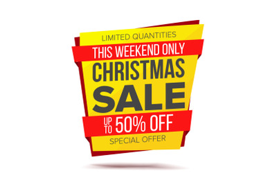 Christmas Sale Banner Vector. Discount Up To 50 Off. Isolated On White Illustration