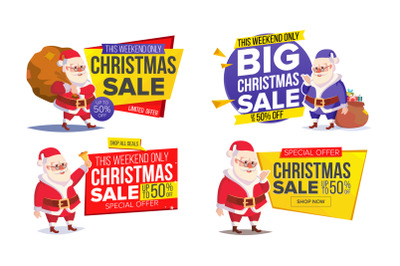 Christmas Sale Banner Template With Classic Santa Claus Vector