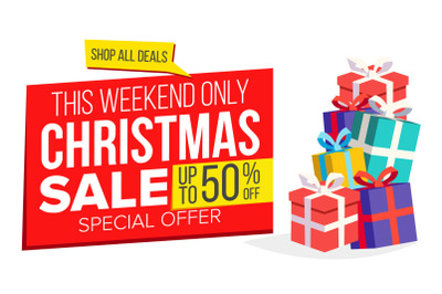 Christmas Sale Banner Template Vector. Xmas Big Sale Offer. For Xmas Banner&2C; Brochure&2C; Poster&2C; Discount Offer Advertising. Isolated Illustration