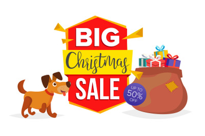 Christmas Dog Sale Banner Template Vector. Sale Background Illustration. For Web&2C; Flyer&2C; Xmas Card&2C; Advertising. Isolated