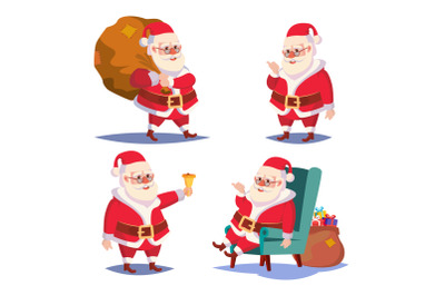 Santa Claus Set Isolated Vector. Cartoon Christmas Character. Classic Red Suit. Good For Flyer, Card, Poster, Decoration, Advertising Design. Xmas Design Element Illustration