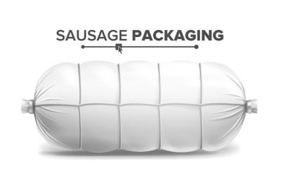 White Sausage Package Vector. White Mock Up For Branding Design. Isolated Illustration